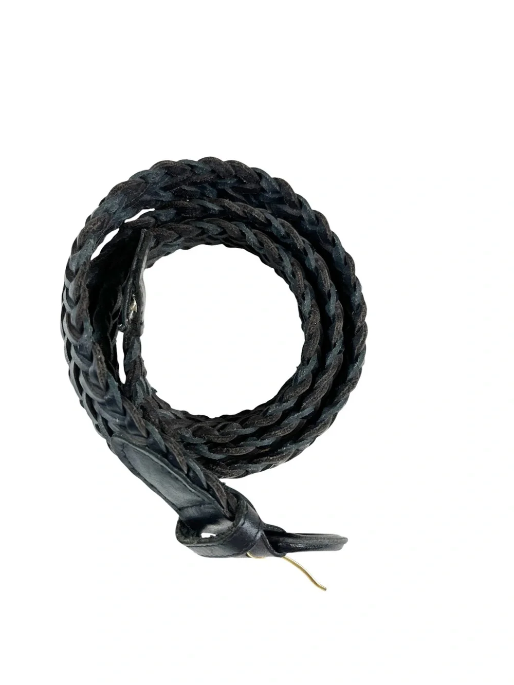 Women’s Black Genuine Leather Braided Belt Size 36 Classic Timeless Style